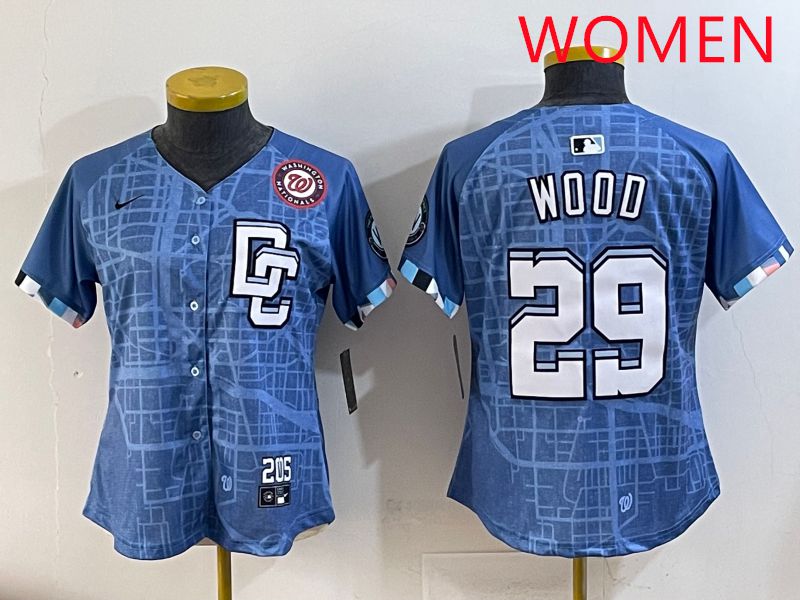 Women Washington Nationals #29 Wood Blue Joint Name 2025 Nike MLB Jersey style 4->women mlb jersey->Women Jersey
